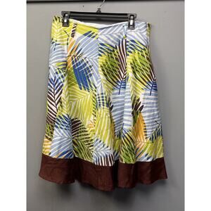 Sherry Taylor Flare A-Line Midi Skirt Womens Medium Tropical Leaf Lined Side Zip